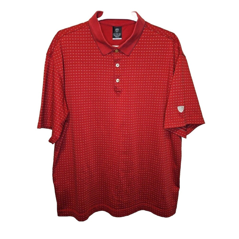 Nike Golf Polo Mens Size XL Red Geometric Dri-Fit Casual Short Sleeve Collared